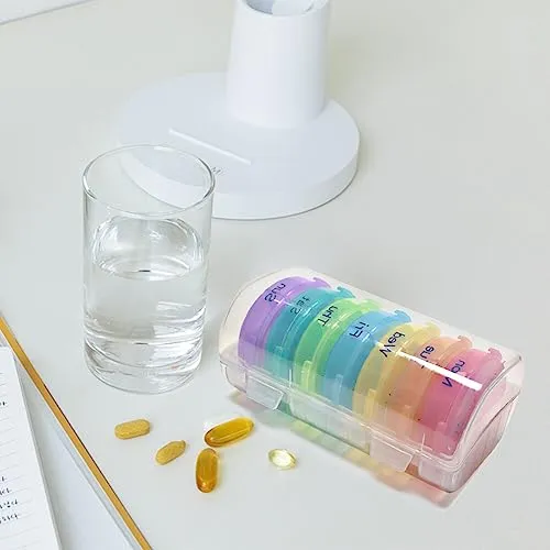 7 Day 2 Times a Day Pill Organizer Large Weekly Daily Pill Cases for Pills/Vitamin/Fish Oil/Supplements, BPA Free Easy to Clean Portable Travel Pocket Purse Storage Box (Transparent)