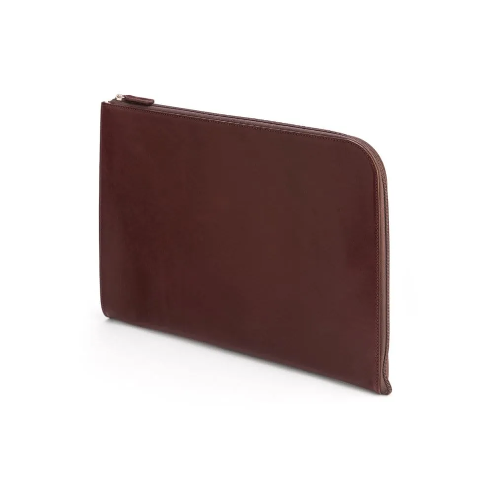 A4 Zip Around Leather Folder - Dark Tan