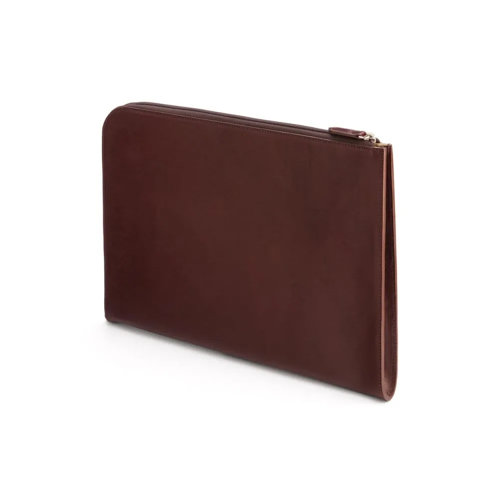 A4 Zip Around Leather Folder - Dark Tan