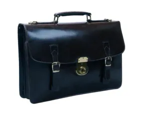 Bridle Hide Eton Briefcase With Solid Brass Lock - Black