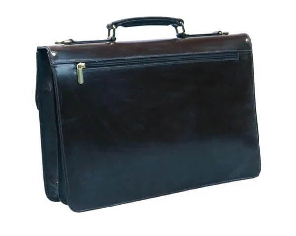 Bridle Hide Eton Briefcase With Solid Brass Lock - Black