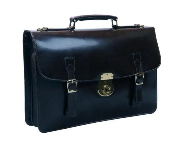Bridle Hide Eton Briefcase With Solid Brass Lock - Black