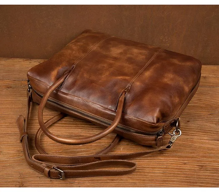 Brown Leather Mens 15 inches Briefcase Laptop Bag Business Handbag Work Bag for Men