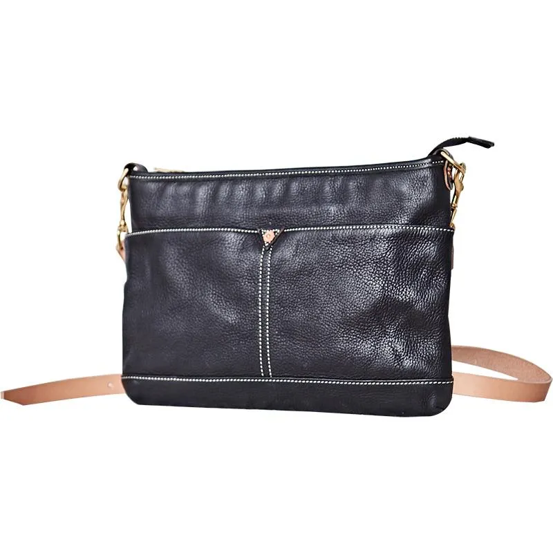 Casual Black Leather Mens 10'' Messenger Bag Brown Courier Bag Side Postman Bag For Men