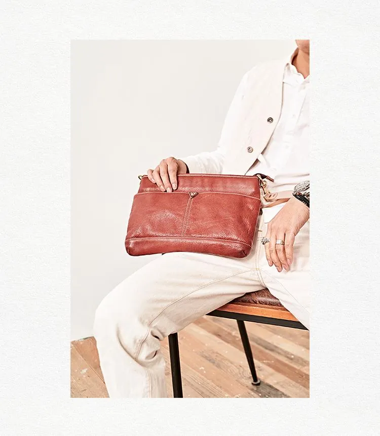 Casual Black Leather Mens 10'' Messenger Bag Brown Courier Bag Side Postman Bag For Men