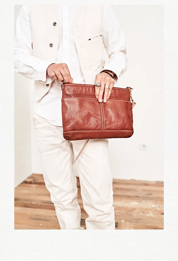 Casual Black Leather Mens 10'' Messenger Bag Brown Courier Bag Side Postman Bag For Men