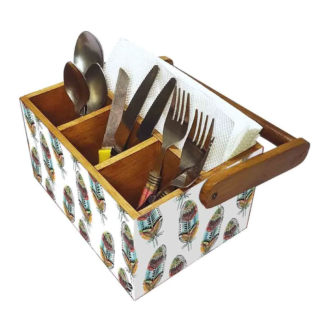 Condiment Rack for kitchen Cutlery Holder With Handle - Feathers
