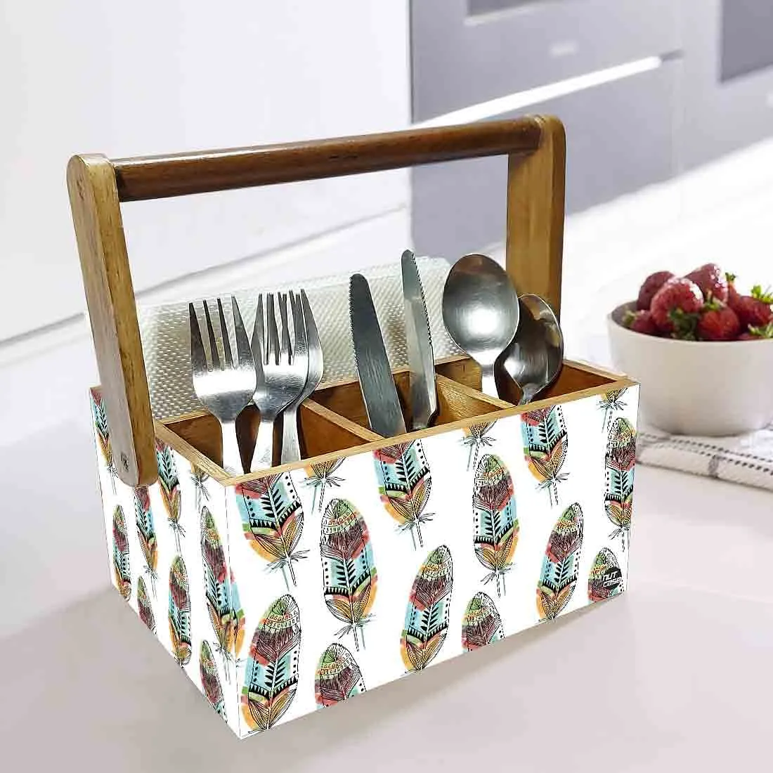 Condiment Rack for kitchen Cutlery Holder With Handle - Feathers