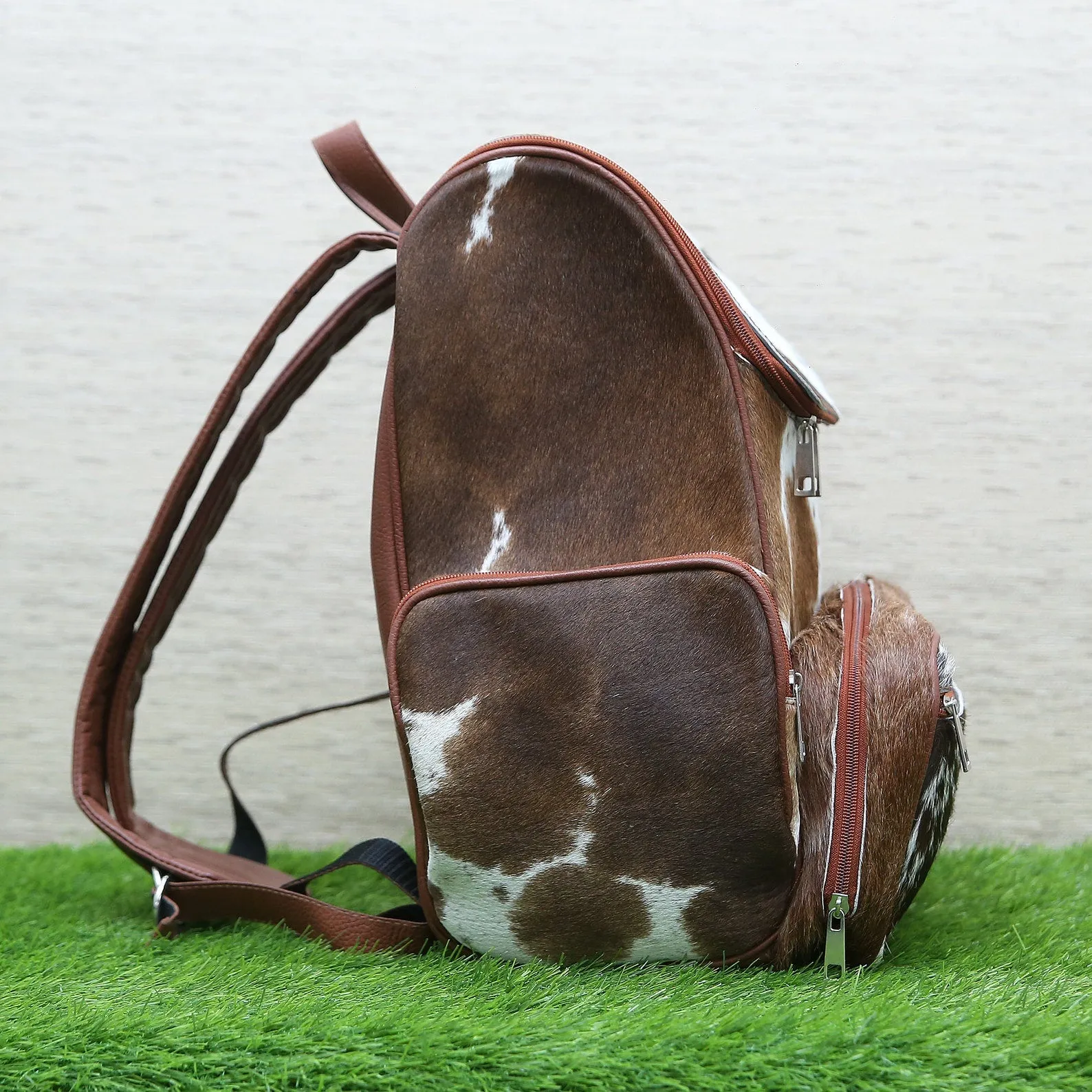 Cowhide Backpack Brown White