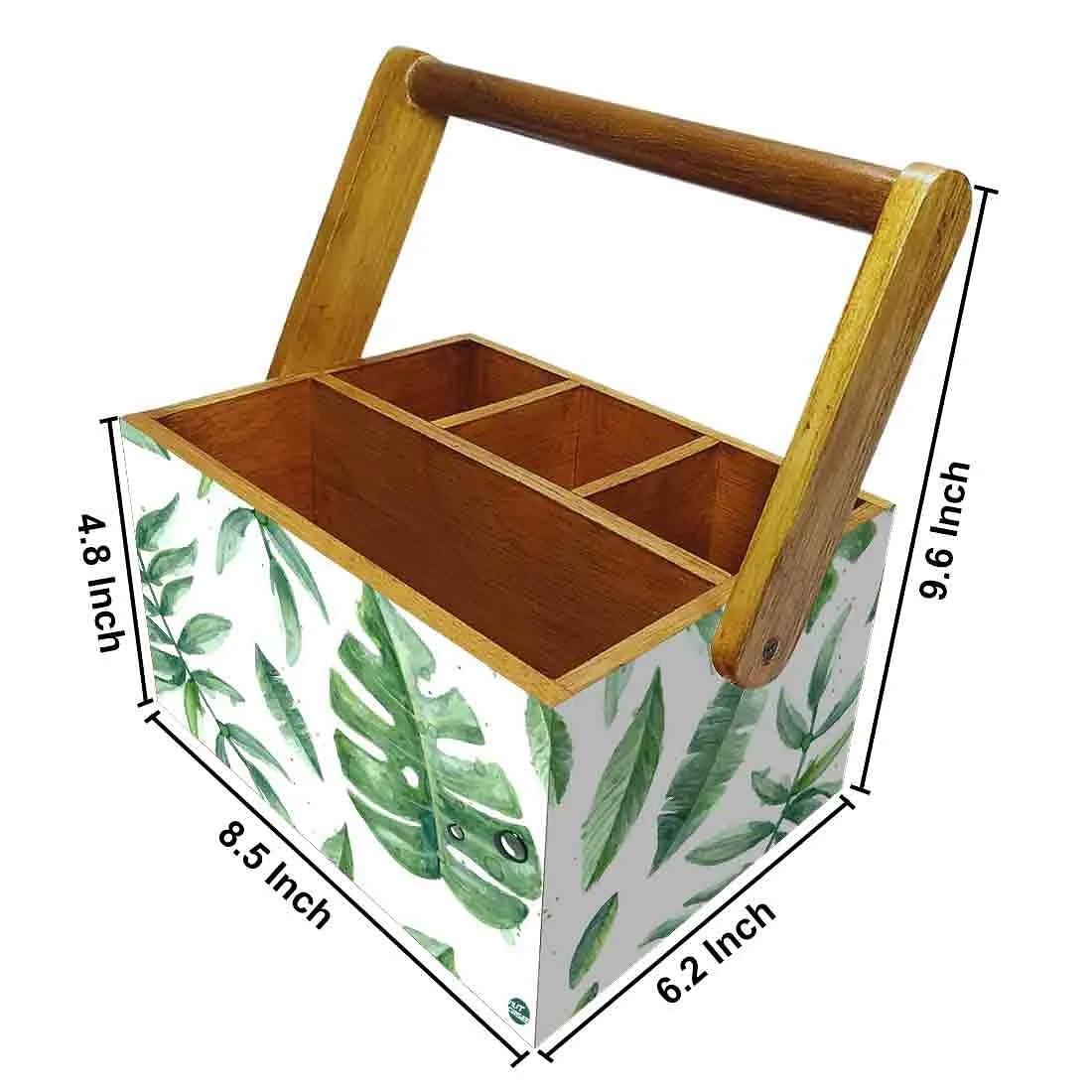 Cutlery Box for Storage Wooden Holder With Handle - Drops Leaves
