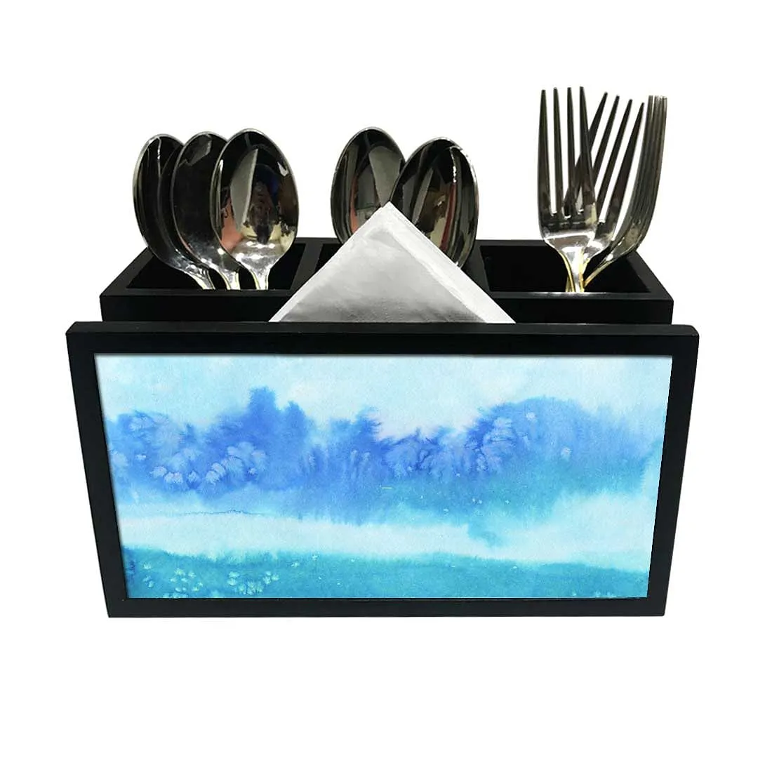 Cutlery Tissue Holder Napkin Stand -  Arctic Space Sky Blue Watercolor