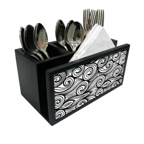 Cutlery Tissue Holder Napkin Stand -  Black and White Pattern