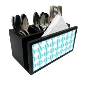 Cutlery Tissue Holder Napkin Stand -  Blue Lines Diamonds