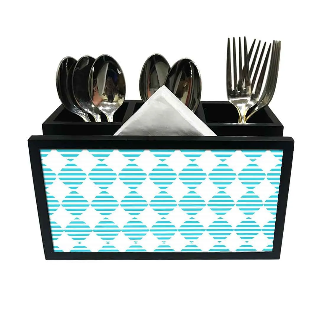 Cutlery Tissue Holder Napkin Stand -  Blue Lines Diamonds