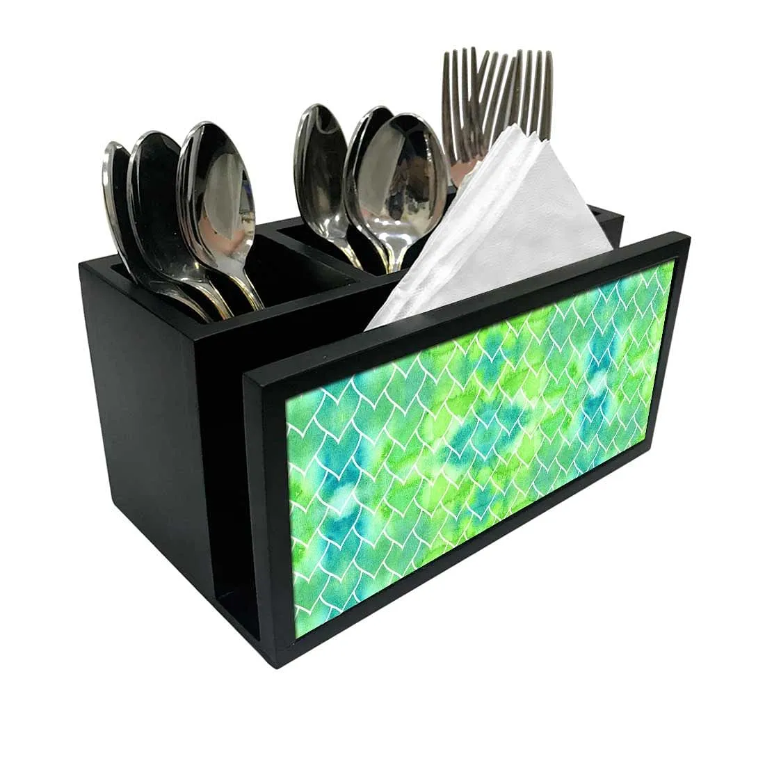 Cutlery Tissue Holder Napkin Stand -  Green Mermaid Watercolor Pattern