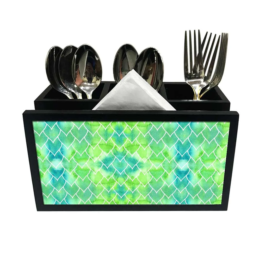 Cutlery Tissue Holder Napkin Stand -  Green Mermaid Watercolor Pattern