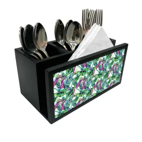Cutlery Tissue Holder Napkin Stand -  Green Tropical Leaf