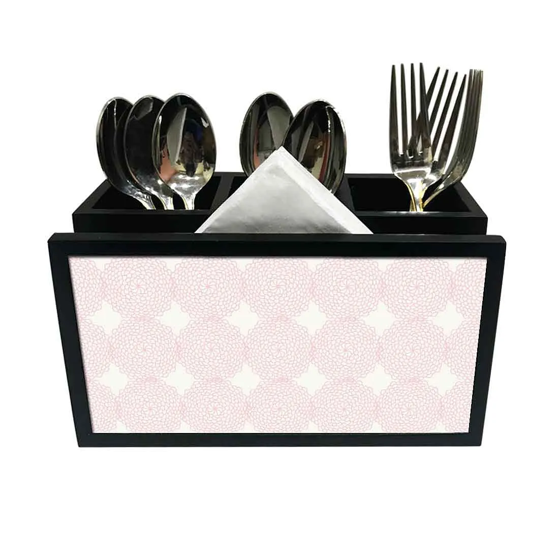 Cutlery Tissue Holder Napkin Stand -  Pink Flower Pattern