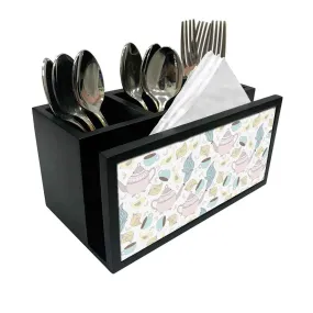 Cutlery Tissue Holder Napkin Stand -  Tea Cup and Bird