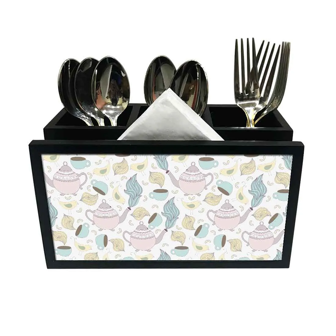 Cutlery Tissue Holder Napkin Stand -  Tea Cup and Bird