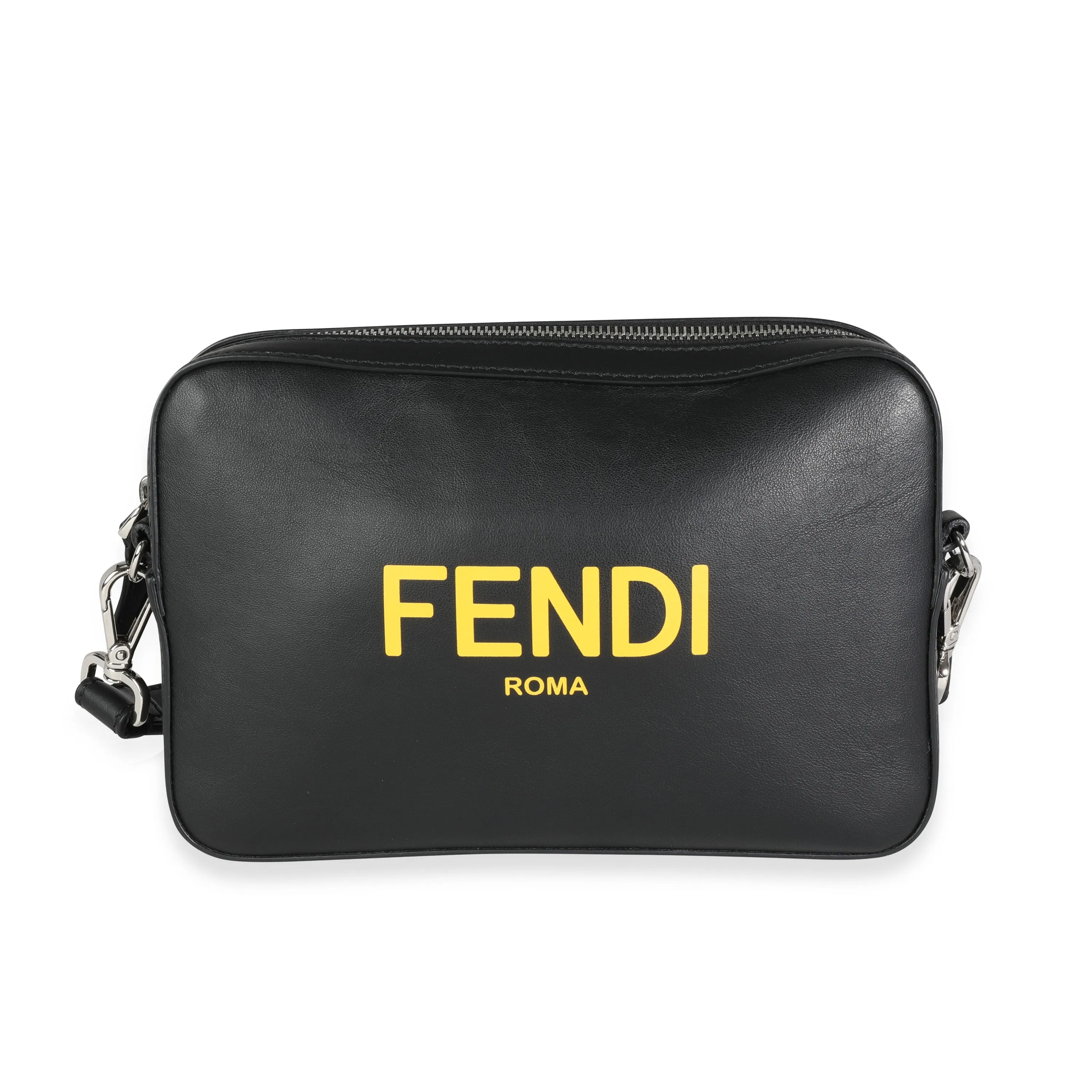 Fendi Black Calfskin & Sunflower Logo Mini Camera Bag