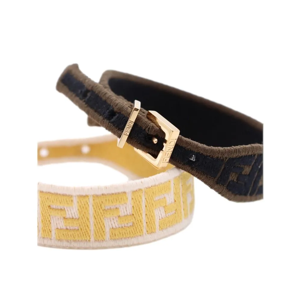 Fendi FF Embroidered Brown Pink Yellow Kit Bracelet 8AH256