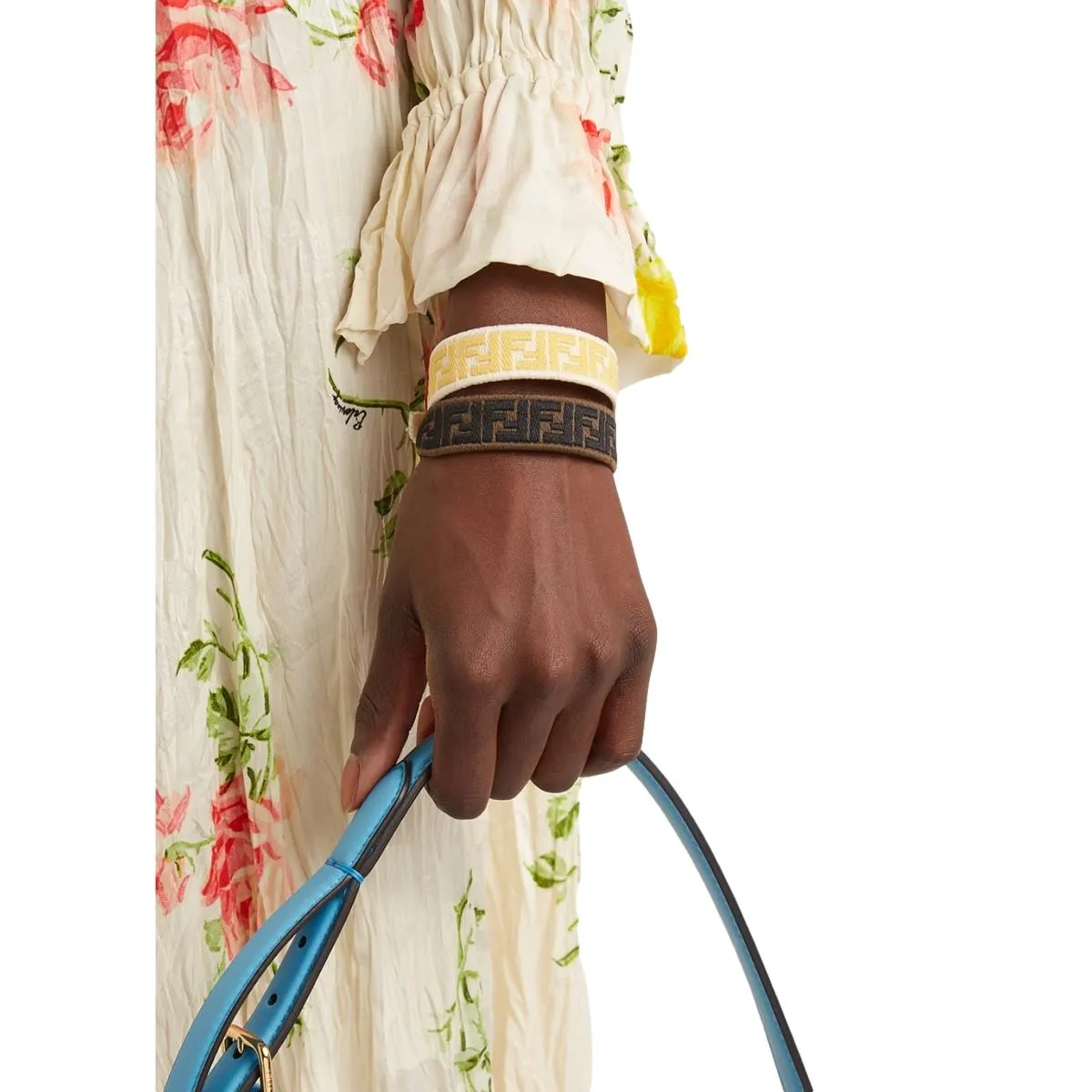 Fendi FF Embroidered Brown Pink Yellow Kit Bracelet 8AH256