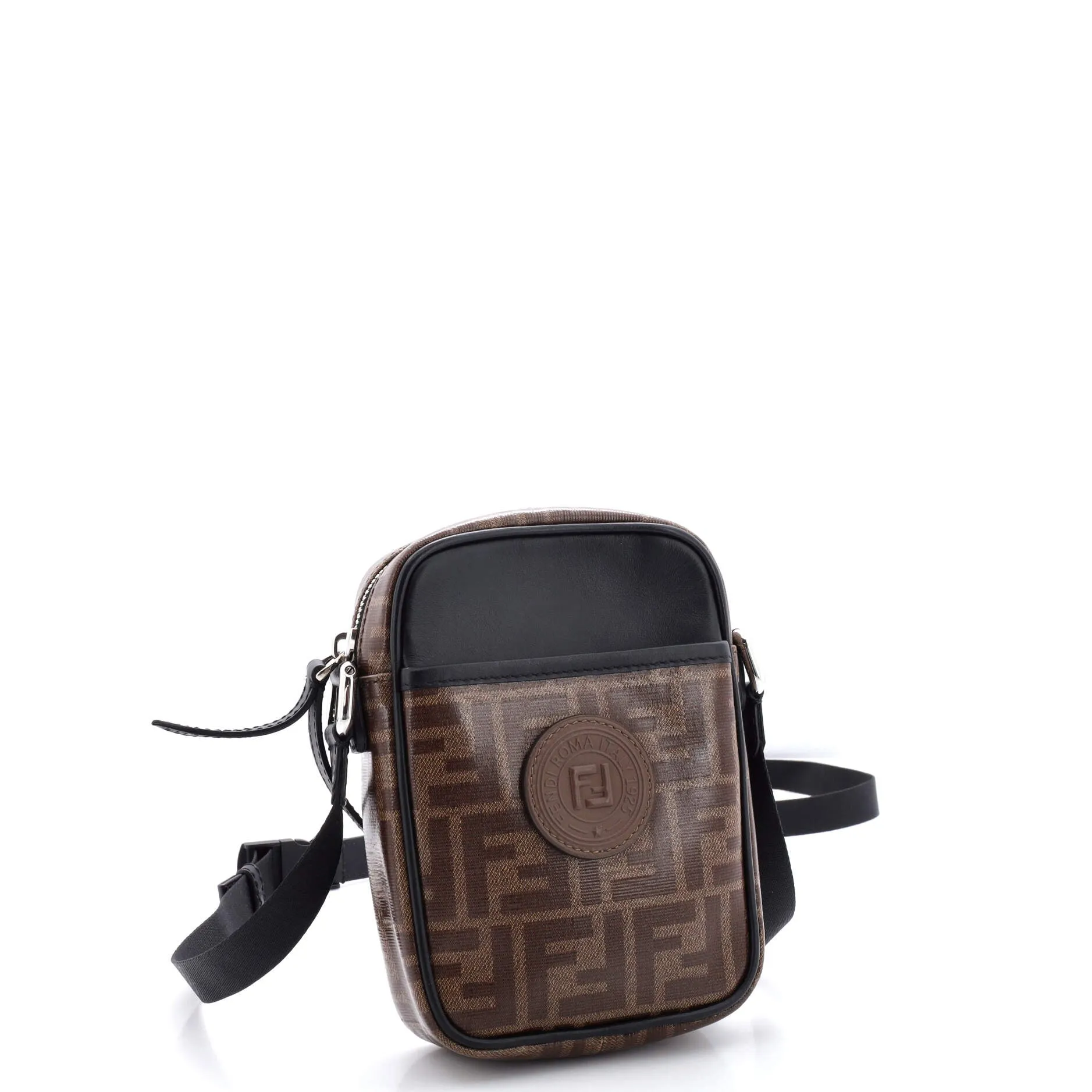 FF Logo Stamp Zip Crossbody Bag Zucca Coated Canvas Mini