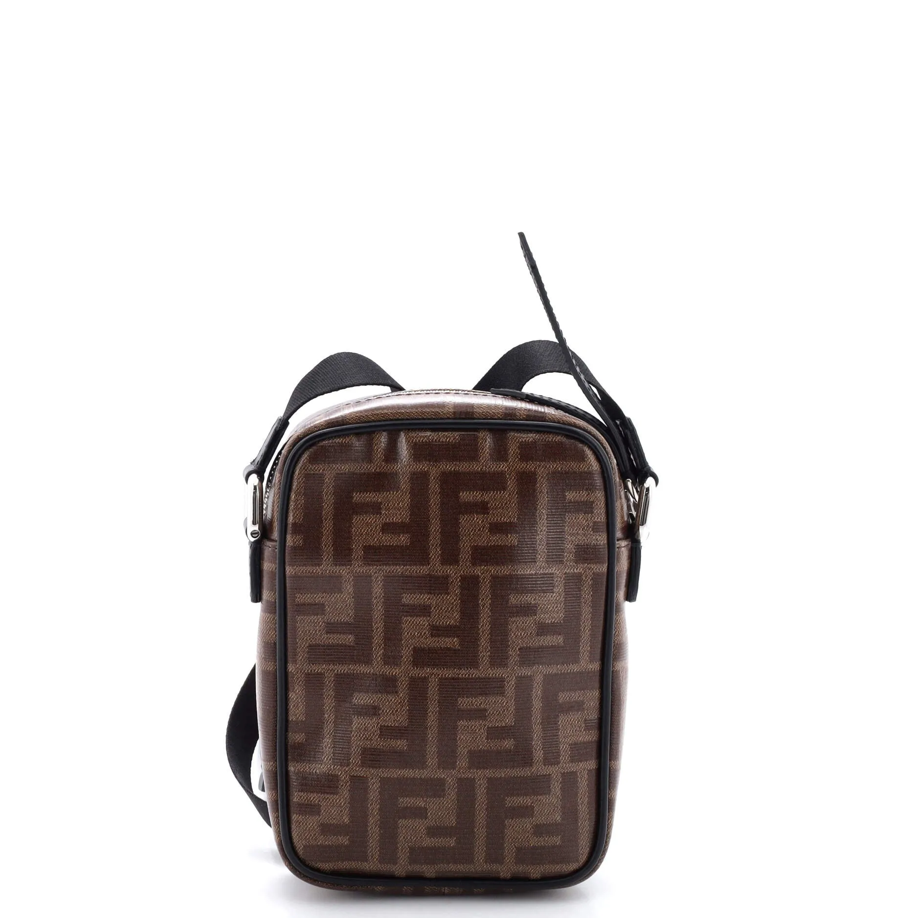 FF Logo Stamp Zip Crossbody Bag Zucca Coated Canvas Mini