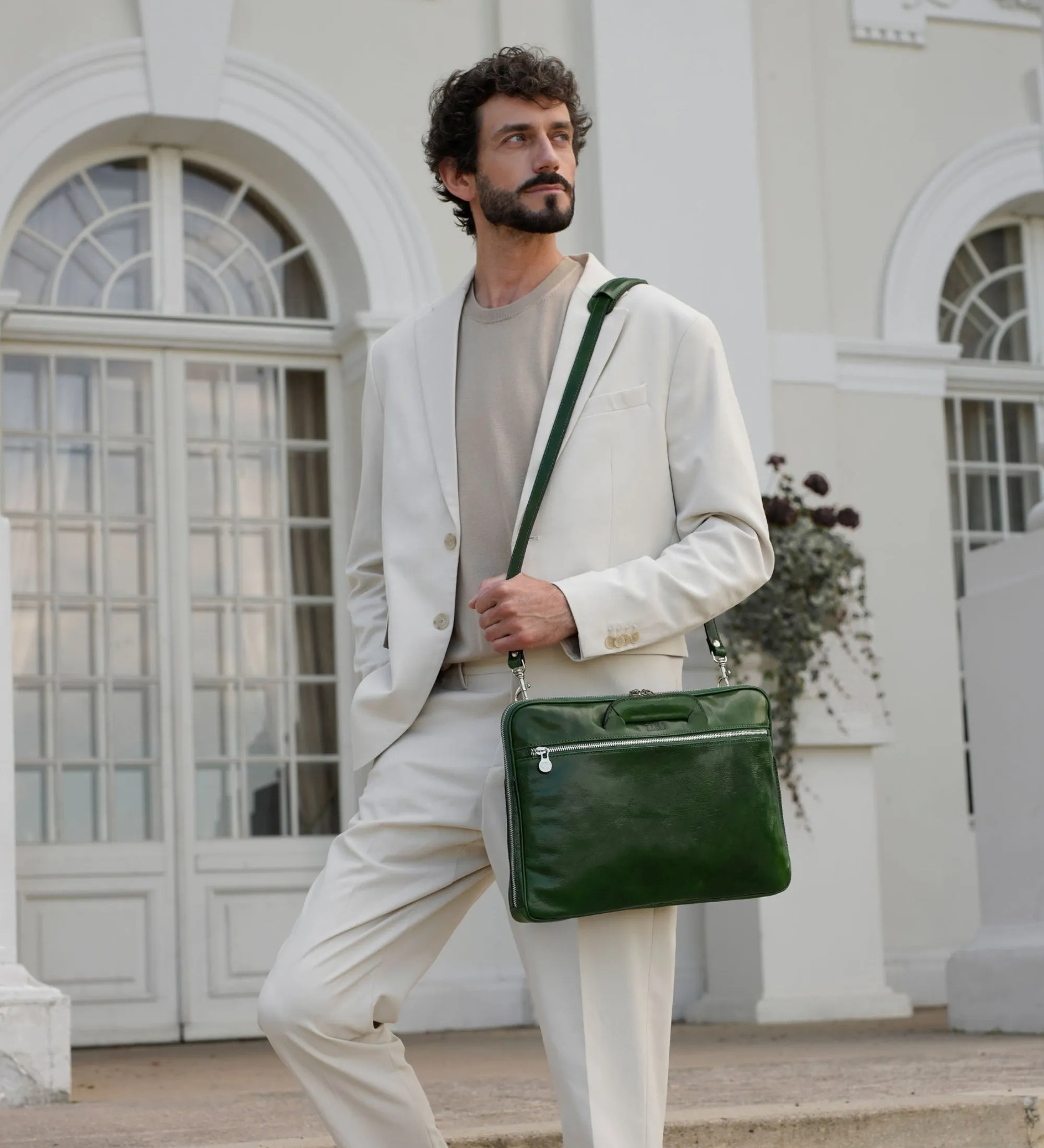 Full Grain Italian Leather Briefcase Laptop Bag - Brave New World