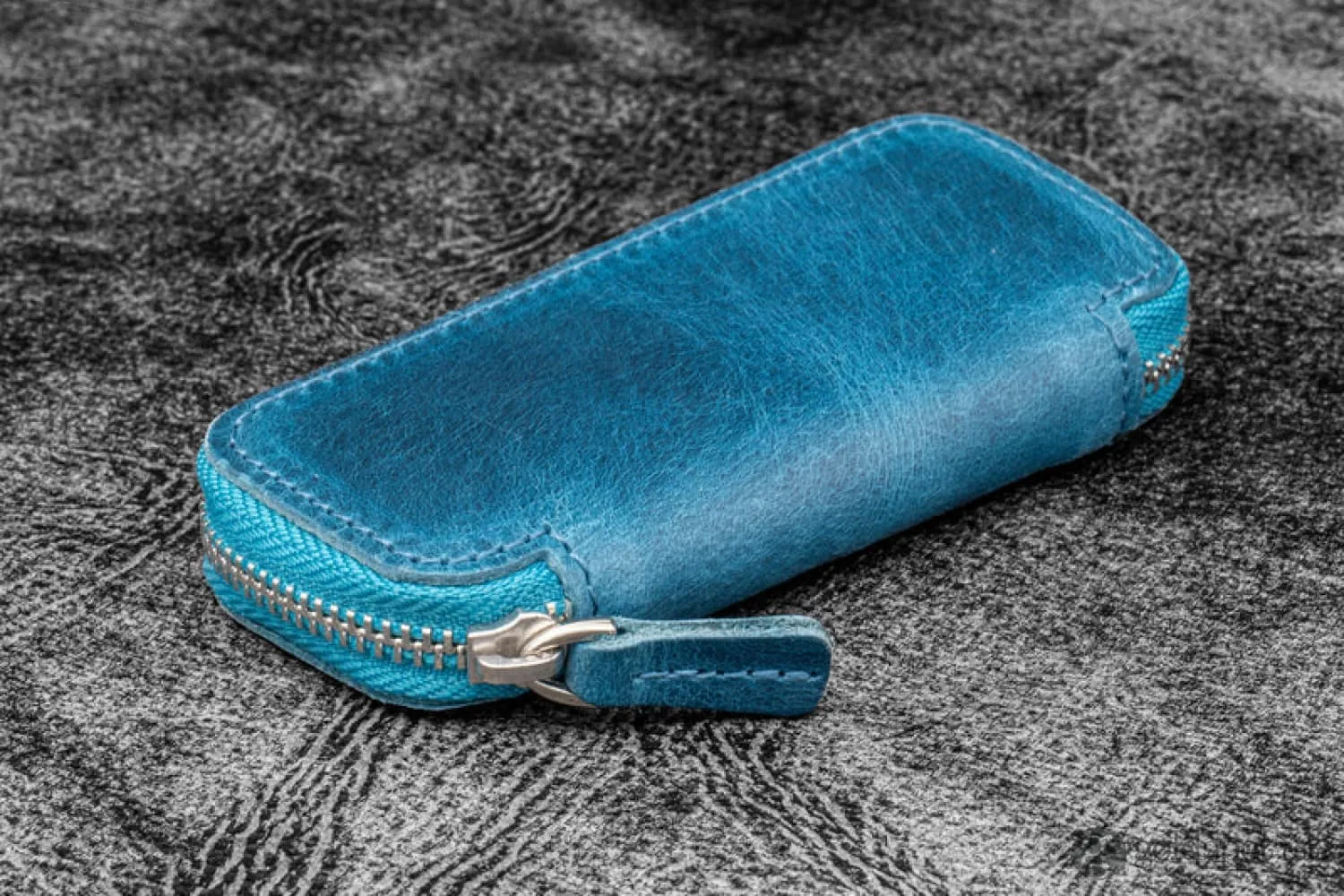 Galen Leather 2 Pen Case for Kaweco - Pocket Pen in Crazy Horse Ocean Blue