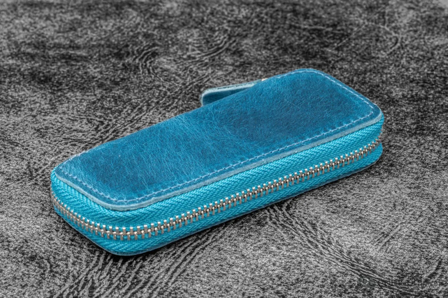 Galen Leather 2 Pen Case for Kaweco - Pocket Pen in Crazy Horse Ocean Blue