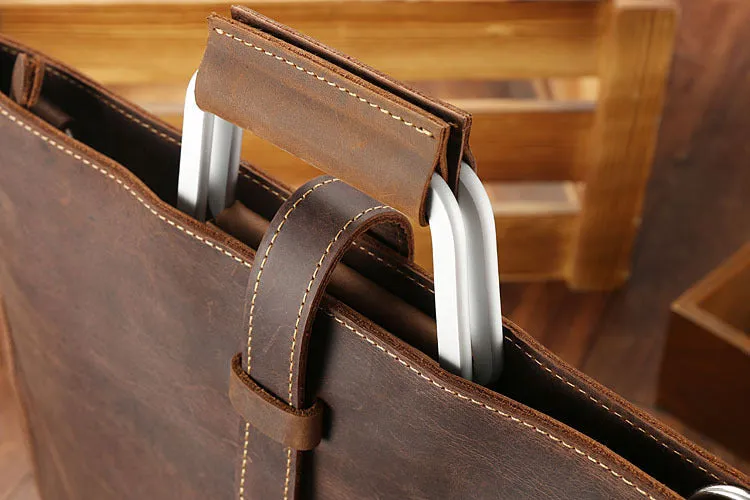 Handmade Crazy Horse Leather Laptop Bag Handbag Men Briefcase