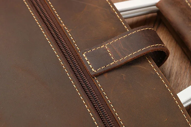 Handmade Crazy Horse Leather Laptop Bag Handbag Men Briefcase