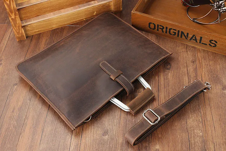 Handmade Crazy Horse Leather Laptop Bag Handbag Men Briefcase
