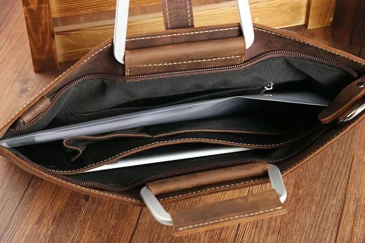 Handmade Crazy Horse Leather Laptop Bag Handbag Men Briefcase