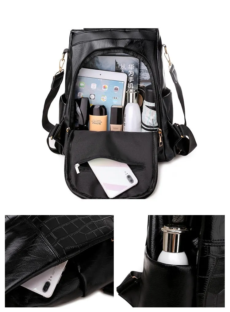 Large Capacity Fashion Leather Backpack with Anti-Theft Features