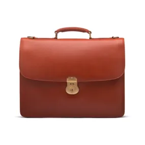 Large Leather Hatton Briefcase With Solid Brass Lock - Light Tan