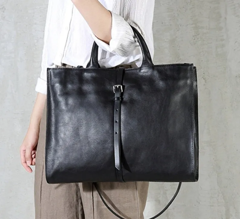 Leather Crossbody Bag Black Briefcase
