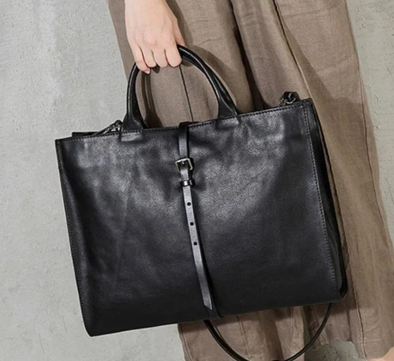 Leather Crossbody Bag Black Briefcase