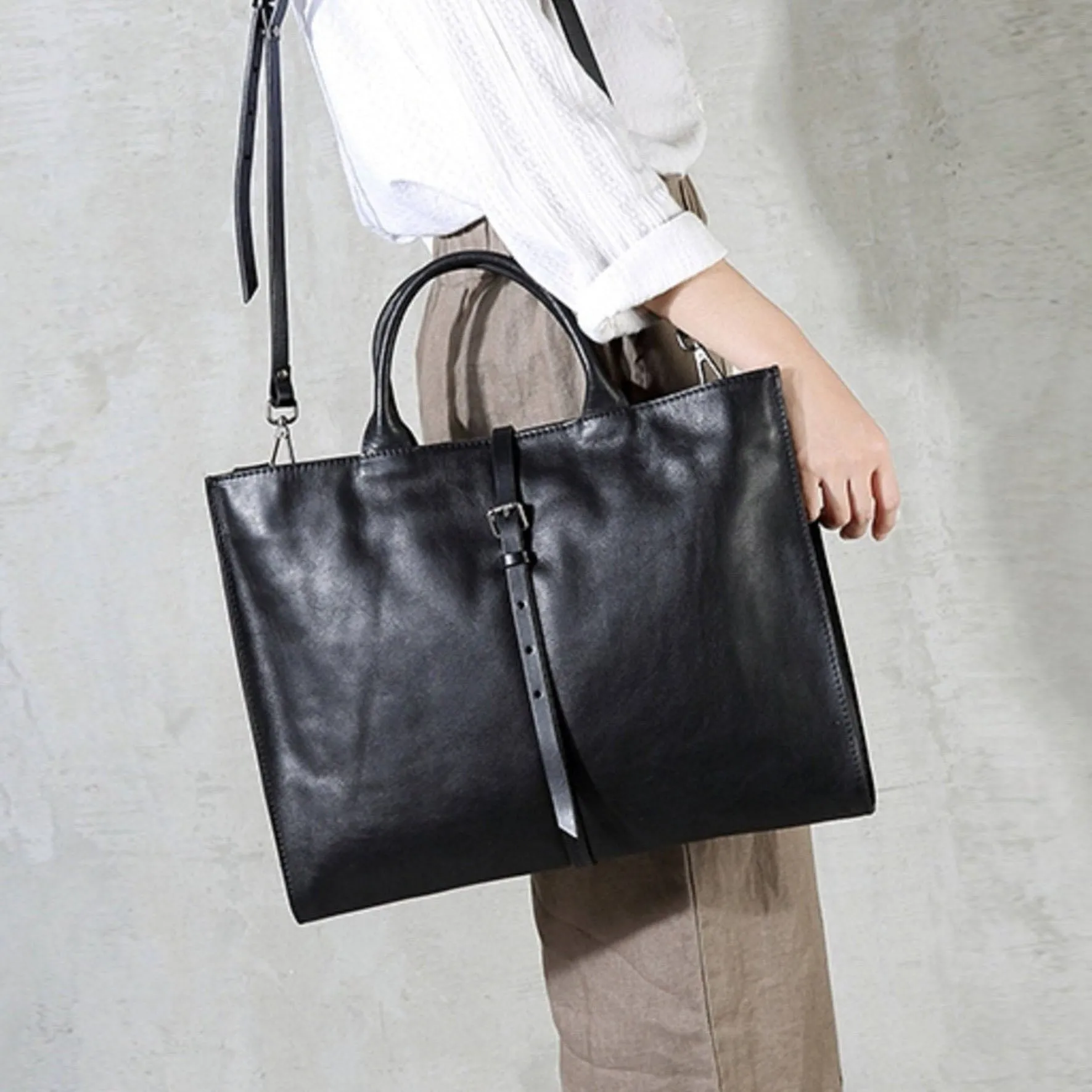 Leather Crossbody Bag Black Briefcase