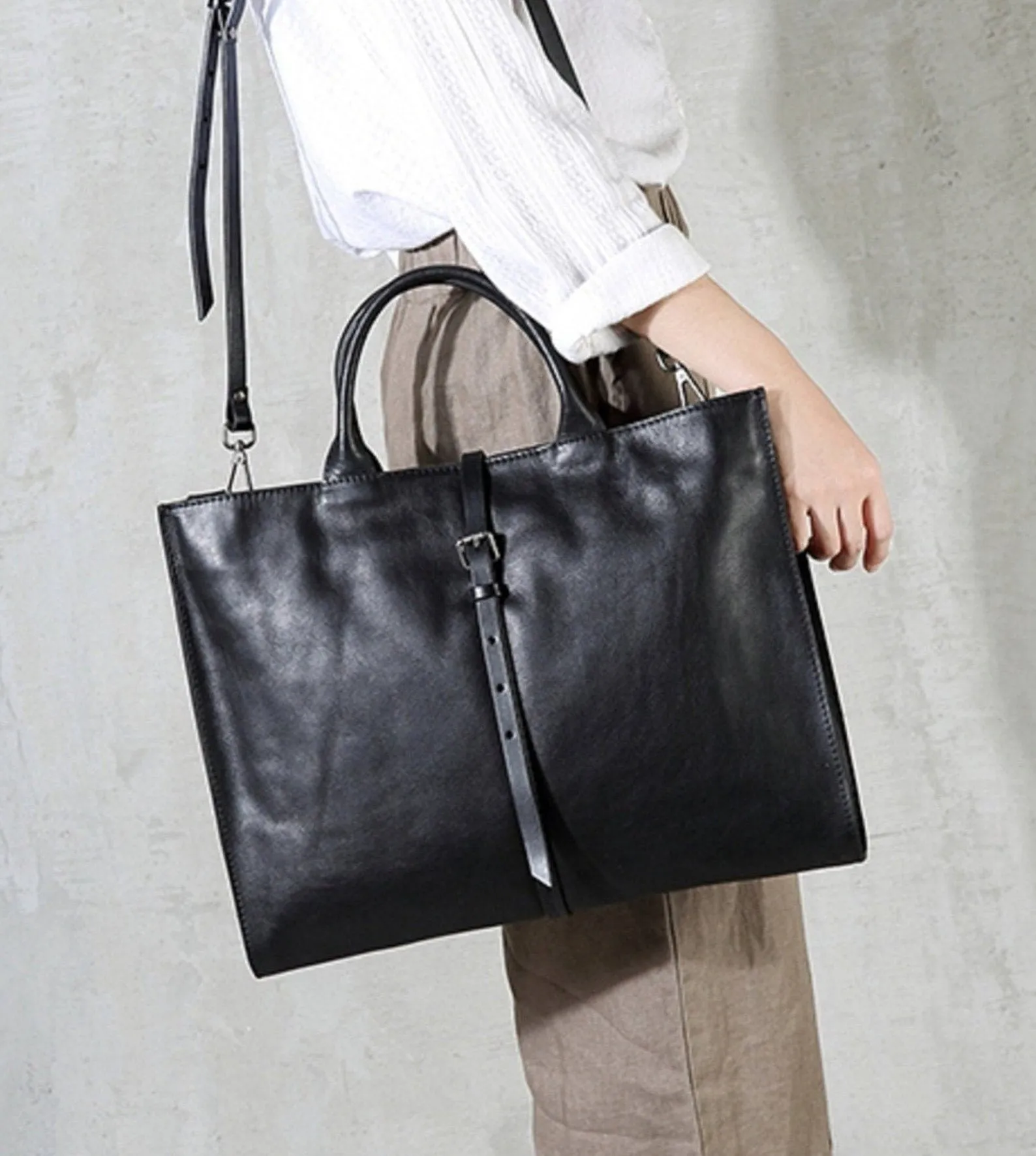 Leather Crossbody Bag Black Briefcase