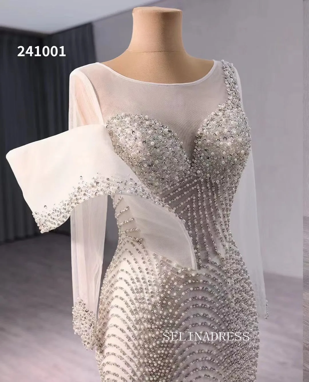 Luxury Beaded Mermaid Long Sleeve Wedding Dress Bridal Gowns 241001