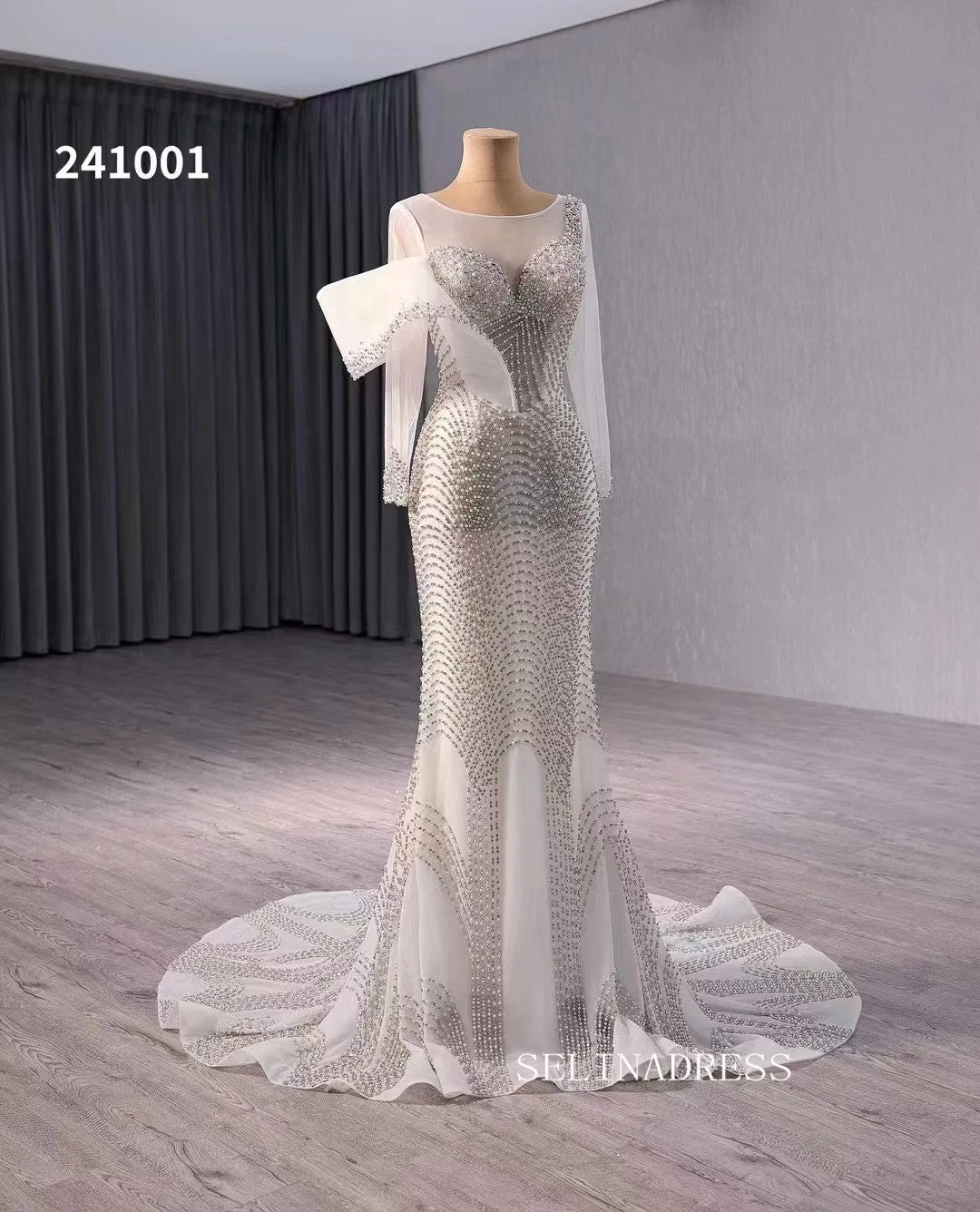 Luxury Beaded Mermaid Long Sleeve Wedding Dress Bridal Gowns 241001