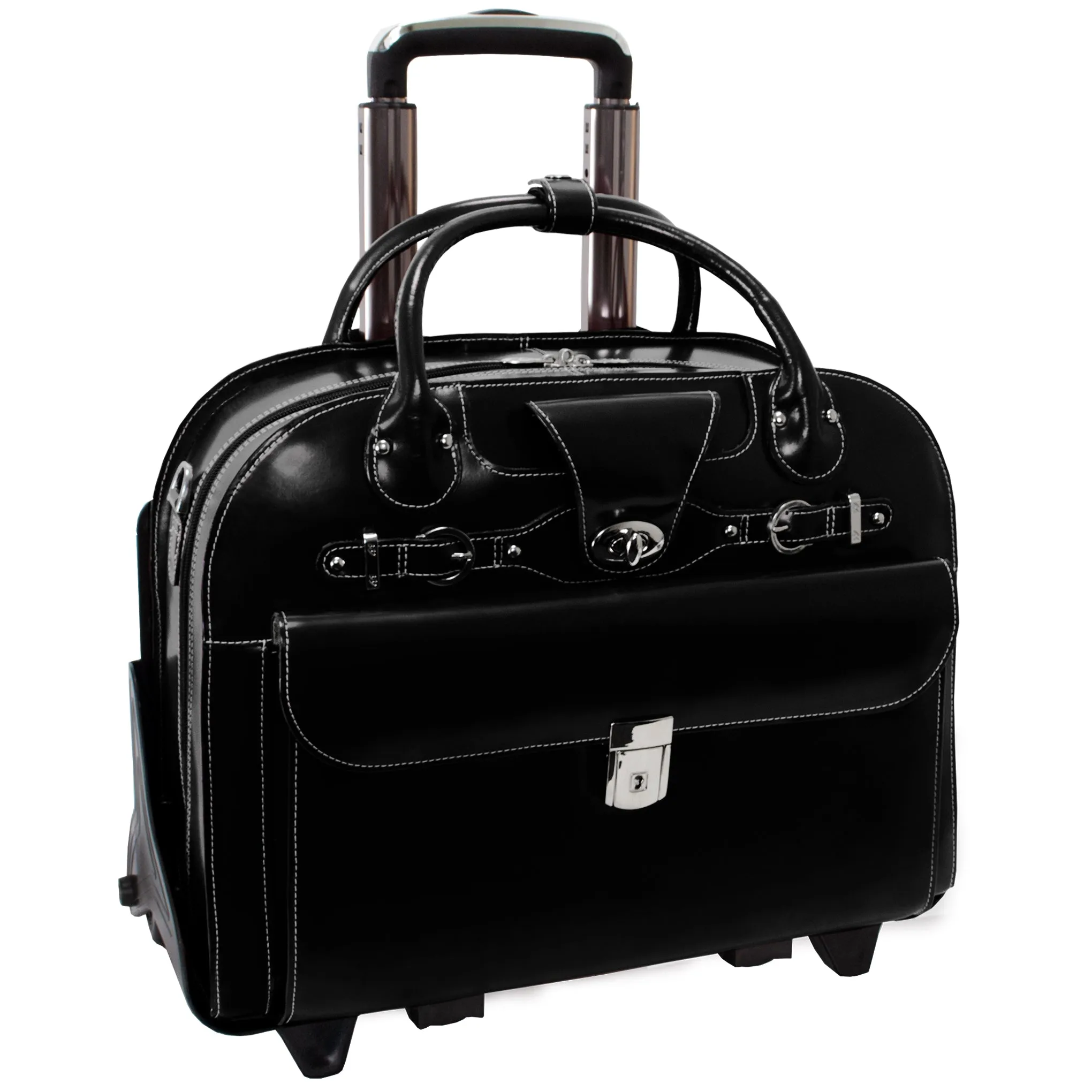 McKlein ROSEVILLE 15" Leather Fly-Through Checkpoint-Friendly Patented Detachable -Wheeled Laptop Briefcase