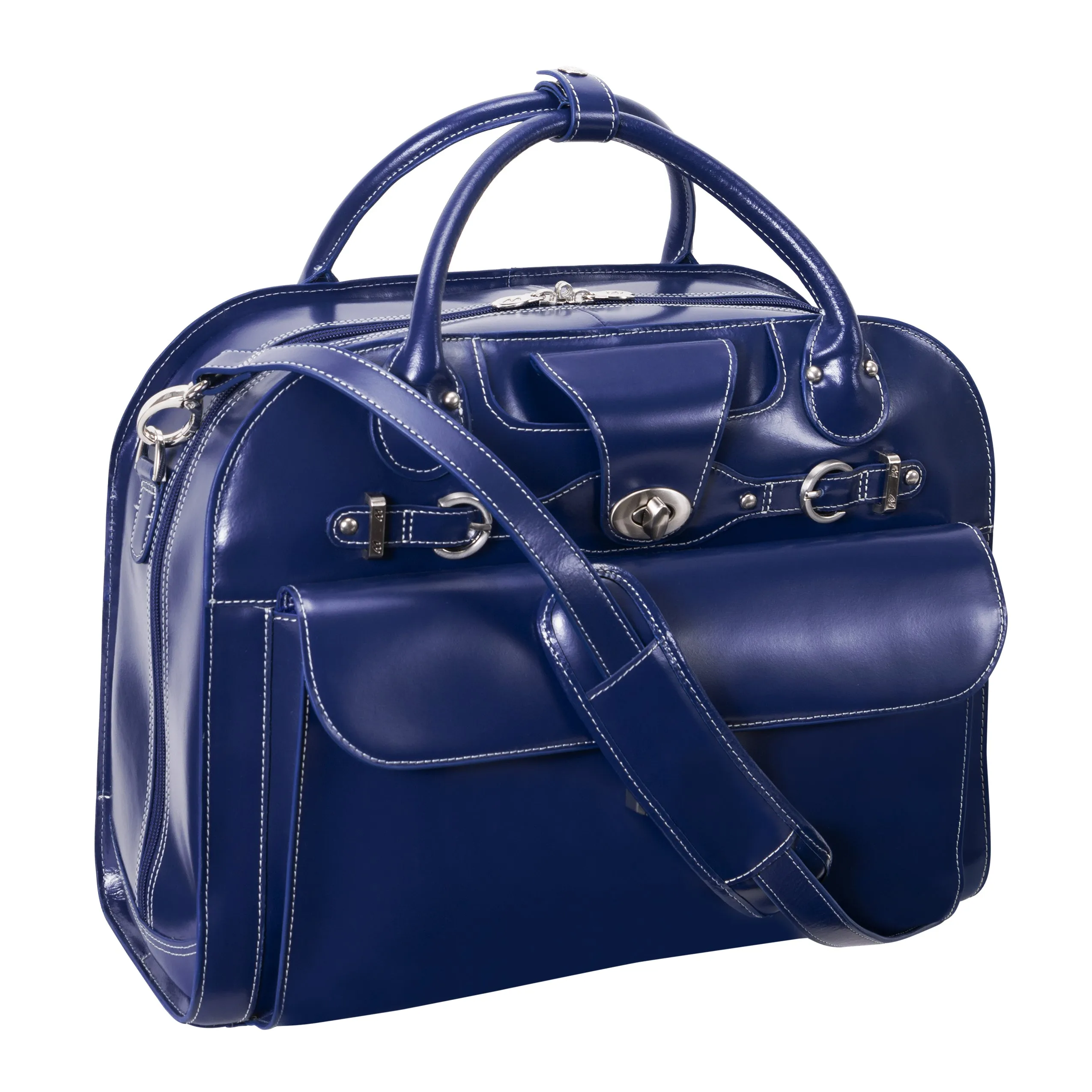McKlein ROSEVILLE 15" Leather Fly-Through Checkpoint-Friendly Patented Detachable -Wheeled Laptop Briefcase