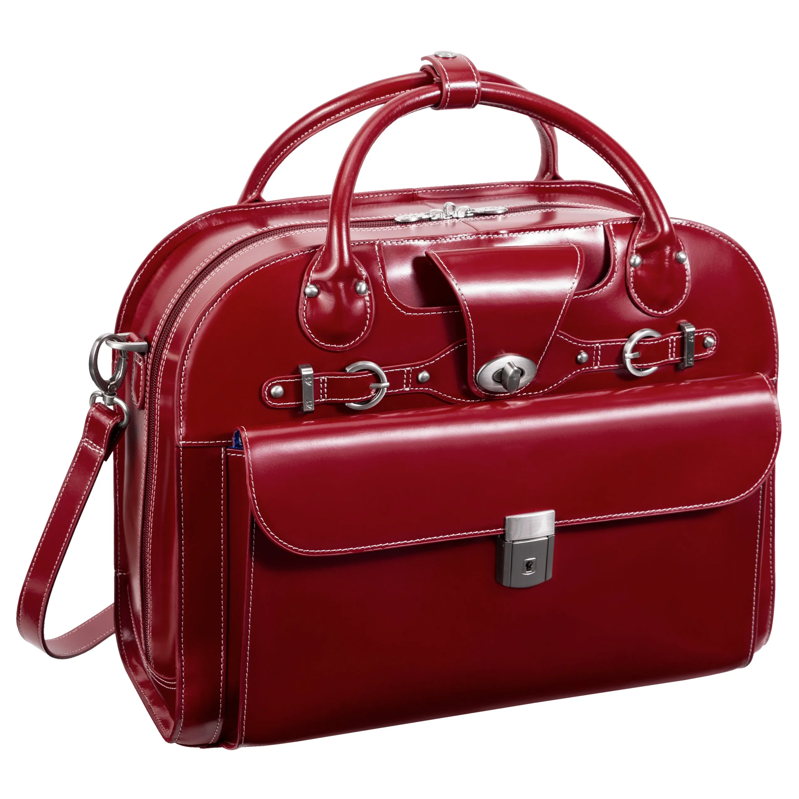 McKlein ROSEVILLE 15" Leather Fly-Through Checkpoint-Friendly Patented Detachable -Wheeled Laptop Briefcase