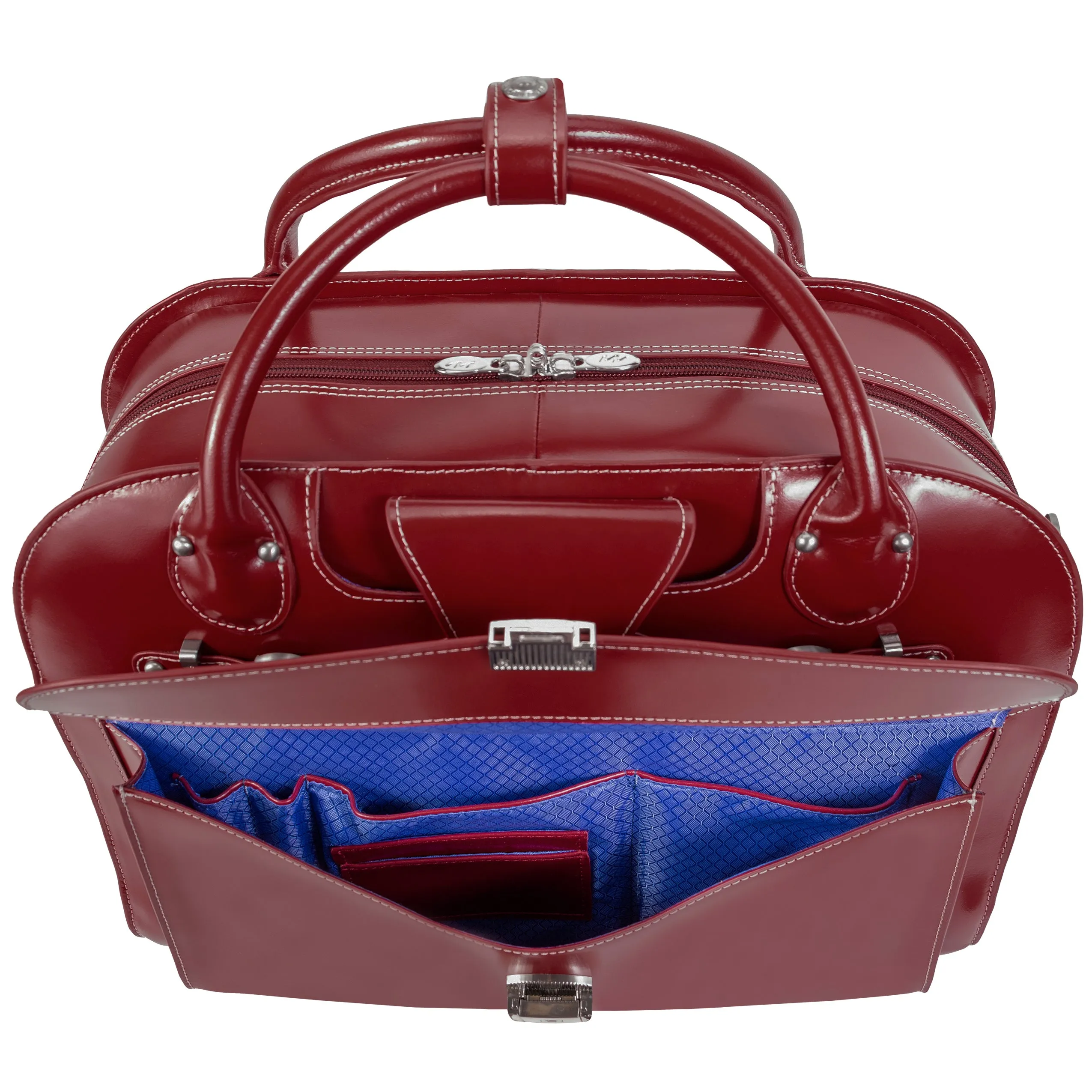 McKlein ROSEVILLE 15" Leather Fly-Through Checkpoint-Friendly Patented Detachable -Wheeled Laptop Briefcase