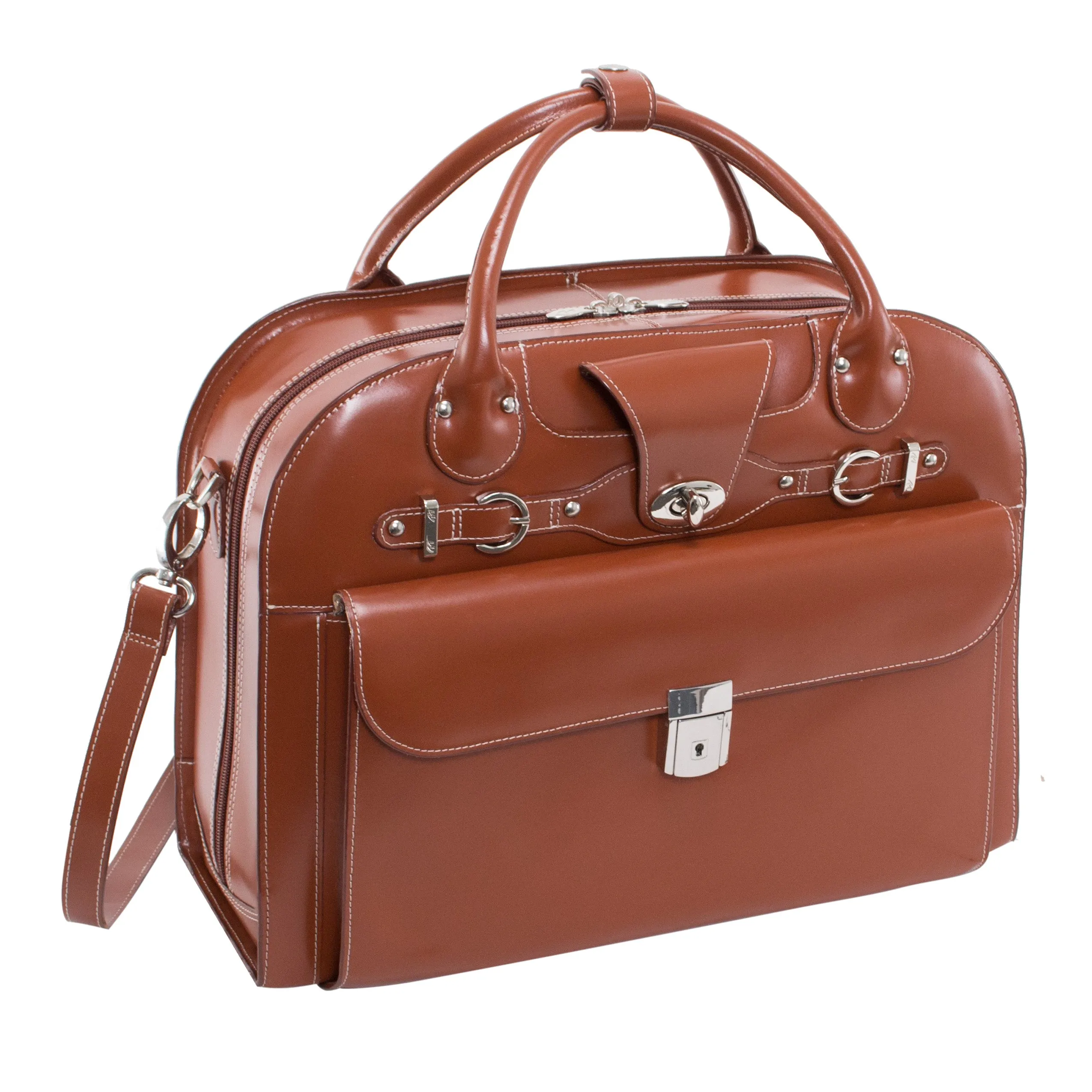 McKlein ROSEVILLE 15" Leather Fly-Through Checkpoint-Friendly Patented Detachable -Wheeled Laptop Briefcase