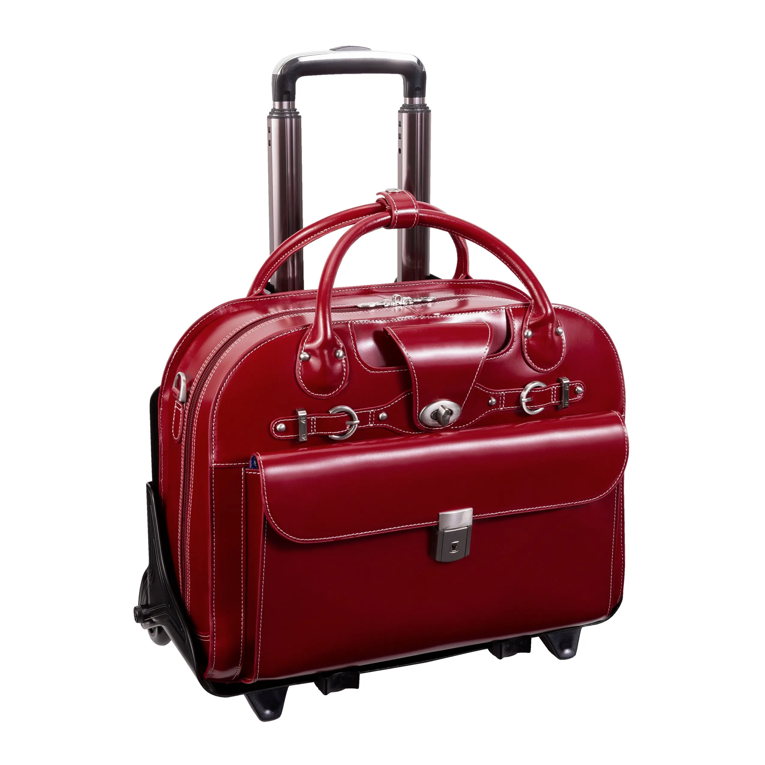 McKlein ROSEVILLE 15" Leather Fly-Through Checkpoint-Friendly Patented Detachable -Wheeled Laptop Briefcase